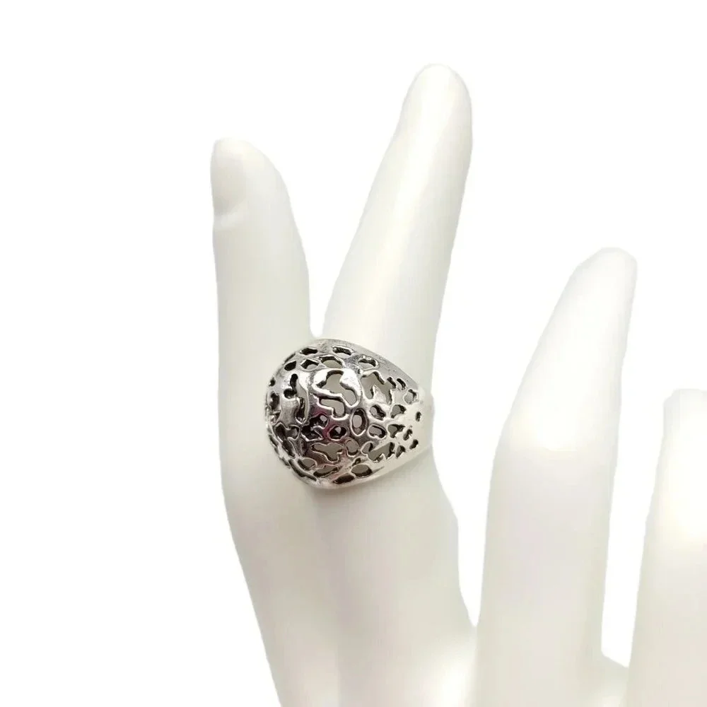 Sterling Silver .925 Filigree Dome Ring Size 6.5 Vintage